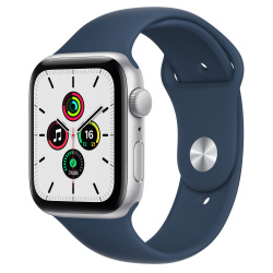 Apple Watch SE GPS, Caja de Aluminio Color Plata de 44mm, Correa Deportiva Color Azul Abismo 