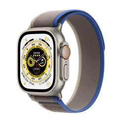 Apple Watch Ultra GPS + Cellular, Caja de Titanio de 49mm, Correa Trail Deportiva Chica Color Azul/Gris 