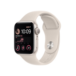 Apple Watch SE 2 GPS, Caja de Aluminio Color Blanco Estelar de 40mm, Correa Deportiva Color Blanco Estelar 