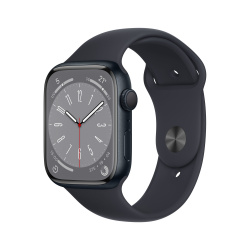 Apple Watch Series 8 GPS, Caja de Aluminio Color Azul de Medianoche de 45mm, Correa Deportiva Color Azul de Medianoche 