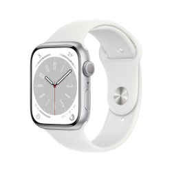 Apple Watch Series 8 GPS, Caja de Aluminio Color Plata de 41mm, Correa Deportiva Blanco 