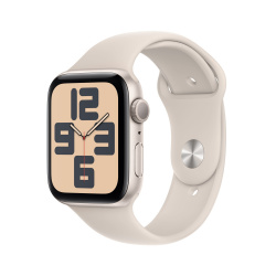 Apple Watch SE 2 GPS, Caja de Aluminio Color Blanco Estelar de 44mm, Correa Deportiva S/M Color Blanco Estelar 