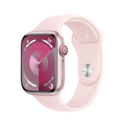 Apple Watch Series 9 GPS + Cellular, Caja de Aluminio Color Rosa de 45mm, Correa Deportiva S/M Color Rosa 