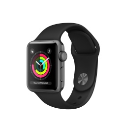 Apple Watch Series 3 GPS, Caja de Aluminio Color Gris Espacial de 38mm, Correa Deportiva Negra 