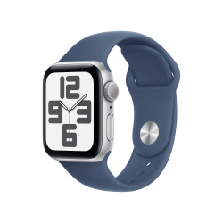 Apple Watch SE GPS, Caja de 40 mm Aluminio Color Plata, Correa Deportiva M/L Color Azul 