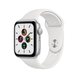 Apple Watch SE GPS, Caja de Aluminio Color Plata de 44mm, Correa Deportiva Blanca 