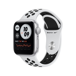 Apple Watch SE Nike GPS, Caja de Aluminio Color Plata de 40mm, Correa Deportiva Negra 