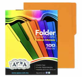 APSA Fólder L84-P, Paquete de 100 Piezas, Tamaño Carta, Naranja Intenso 