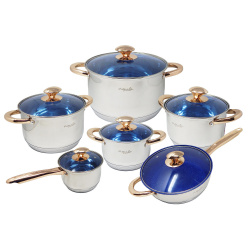 Aquila Batería de Cocina Siberia, Acero Inoxidable, Antiadherente, 12 Piezas 