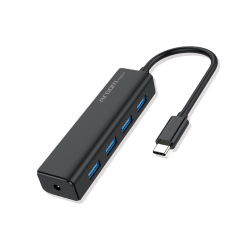 Argomtech Hub USB-C Macho, 4x USB 3.0, Negro 