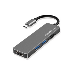 ArgomTech Hub USB-C Macho, 1x HDMI, 2x USB 3.0, 1x SD, 1x MicroSD, Gris 