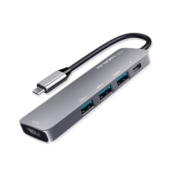 Argomtech Hub USB-C Macho, 3x USB 3.0, 1x HDMI, Gris 
