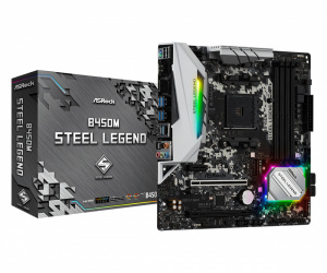 Tarjeta Madre ASRock Micro ATX B450M Steel Legend, S-AM4, AMD B450, HDMI, 64GB DDR4 para AMD ― Requiere Actualización de BIOS para Ryzen Serie 5000 ― Equipo reparado. 