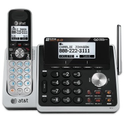 AT&T Teléfono Inalámbrico TL88102 con Identificador de Llamadas, DECT 6.0, Altavoz, Negro/Plata 