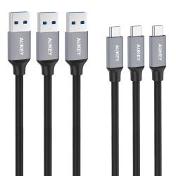 AUKEY Cable USB A Macho - USB C Macho, 1 Metro, Negro/Gris 