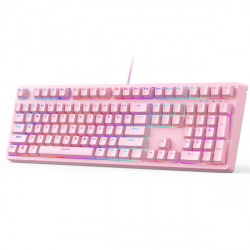 Teclado Gamer Aukey KM-G15 RGB, Teclado Mecánico, Alámbrico, Rosa (Inglés) 