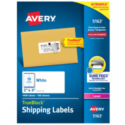 Avery Etiqueta Adhesiva 05163, 51x102mm, 1000 Etiquetas, Blanco 