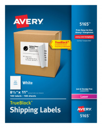 Avery Etiqueta Adhesiva 05165, 216x279mm, 100 Etiquetas, Blanco 