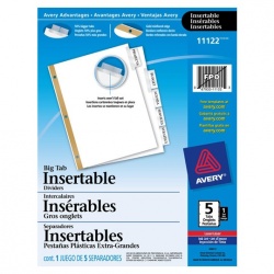 Avery Separadores Insertables WorkSaver Big Tab, Tamaño Carta, 5 Divisiones, Blanco 