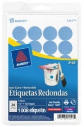 Avery Etiqueta Redonda 2103, 1008 Etiquetas de Diámetro 3/4'', Azul Claro 