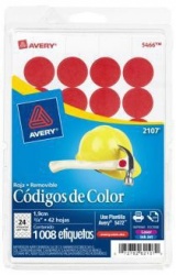 Avery Etiqueta Redonda 2107, 1008 Etiquetas de Diámetro 3/4'', Rojo 