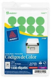Avery Etiqueta Redonda 2109, 1008 Etiquetas de Diámetro 3/4'', Verde Brillante 