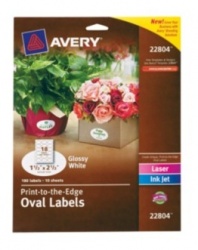 Avery Paquete de 180 Etiquetas Brillantes Ovaladas de 3.81 x 6.35cm 