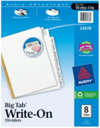 Avery Separador Big Tab Write-On 23078, Tamaño Carta, 8 Divisiones, Blanco 