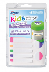 Avery Etiqueta Auto laminado Kids 41434, 48 Piezas de 11.43 x 17.94cm, Verde/Naranja/Rosa/Púrpura/Blanco 
