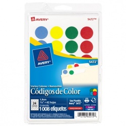 Avery Códigos de Color Removibles 5472, 1008 Etiquetas de Diámetro 3/4'', 4 Colores 