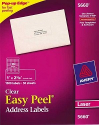 Avery Etiquetas para Dirección 5660, 1500 Etiquetas de 1'' x 2.7'', Transparente 