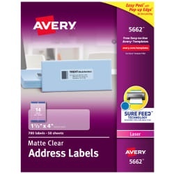 Avery Etiqueta Transparente 5662, 700 Etiquetas de 1-1/3