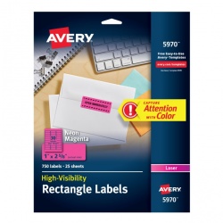 Avery Etiquetas Adhesivas 5970, 6.6 x 2.5cm, 750 Etiquetas, Magenta 