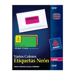Avery Etiquetas de Identificación 5978, 150 Etiquetas de 2'' x 4'', Verde Magenta y Amarillo Neon 