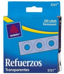 Avery Refuerzos de Hojas, Diámetro 6.35mm, Paquete de 200 Piezas, Transparente 