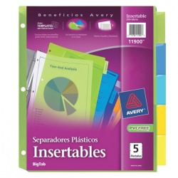 Avery Separadores Plásticos Traslucidos 11900, 5 Divisiones, Tamaño Carta, Varios Colores 