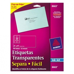 Avery Etiqueta de Envío 8663, 250 Etiquetas de 2'' x 4'', Transparente 
