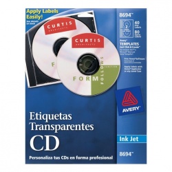 Avery Etiquetas para CD/DVD 8694, 40 Etiquetas, Transparente 