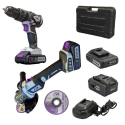 Axtech Esmeriladora Angular Inalámbrica AXT-KITER20V, 11.5cm, Incluye Taladro y Discos 