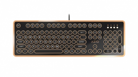 Teclado Azio MK-RETRO-03, Alámbrico, USB, Negro/Oro (Inglés) 