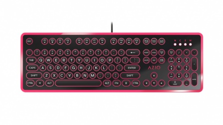 Teclado Azio MK-RETRO, Alámbrico, USB, Negro/Fucsia (Inglés) 
