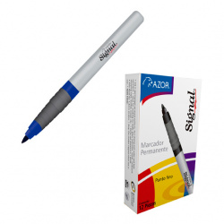 Azor Marcador Permanente Signal Fino, Punto Fino, Azul, 12 Piezas 