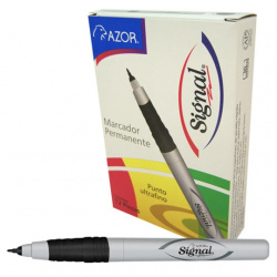 Azor Marcador Permanente Signal, Punto Ultra Fino, Negro, 12 Piezas 