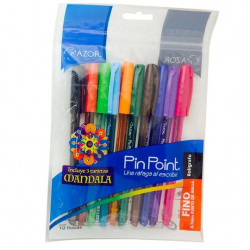 Azor Bolígrafo de Tinta Pin Point, Punto Fino de 0.7mm, Varios Colores, 10 Piezas 