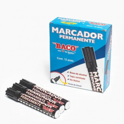 Baco Marcador Permanente MR001, Negro, 12 Piezas 