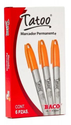 Baco Marcador Permanente Tatoo, Naranja, 6 Piezas 