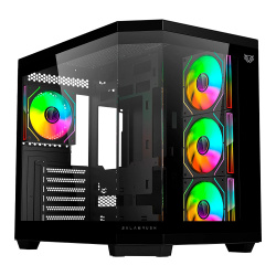 Gabinete Balam Rush Tank Super 9600 TB, Midi-Tower, ATX/Micro-ATX/Mini-ITX, USB 2.0/3.0, sin Fuente, 4 Ventiladores Instalados, Negro ― El cristal frontal tiene daño en la parte superior, al colocar la tapa lateral de cristal, el daño no es visible. 