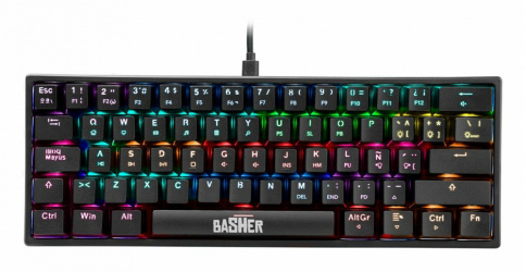 Teclado Gamer Basher BASH-1002 LED RGB 60%, Teclado Mecánico, Membrana, Alámbrico, USB, Negro, Español 
