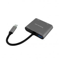 Batauro Hub USB-C Macho - 1x HDMI, 1x VGA, 1x USB-A Hembra, Gris 