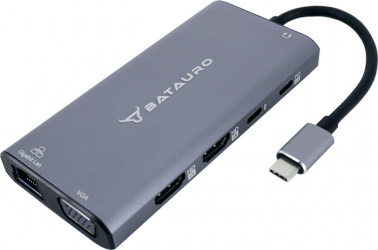 Batauro Hub USB-C Macho - 1x HDMI, 1x VGA, 2x USB 3.0, 2x USB-C, 1x SD, 1x Micro-SD 1x 3.5mm, Gris 